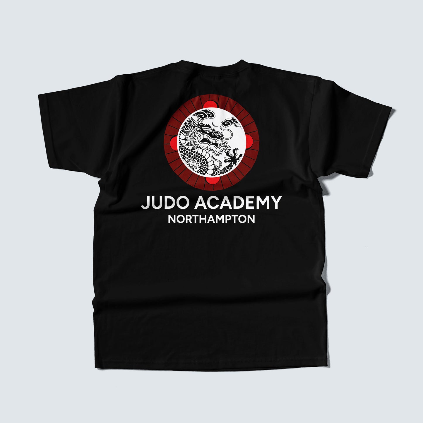 Judo Academy Northampton - branded judo t-shirt in black colour with logo design at the back