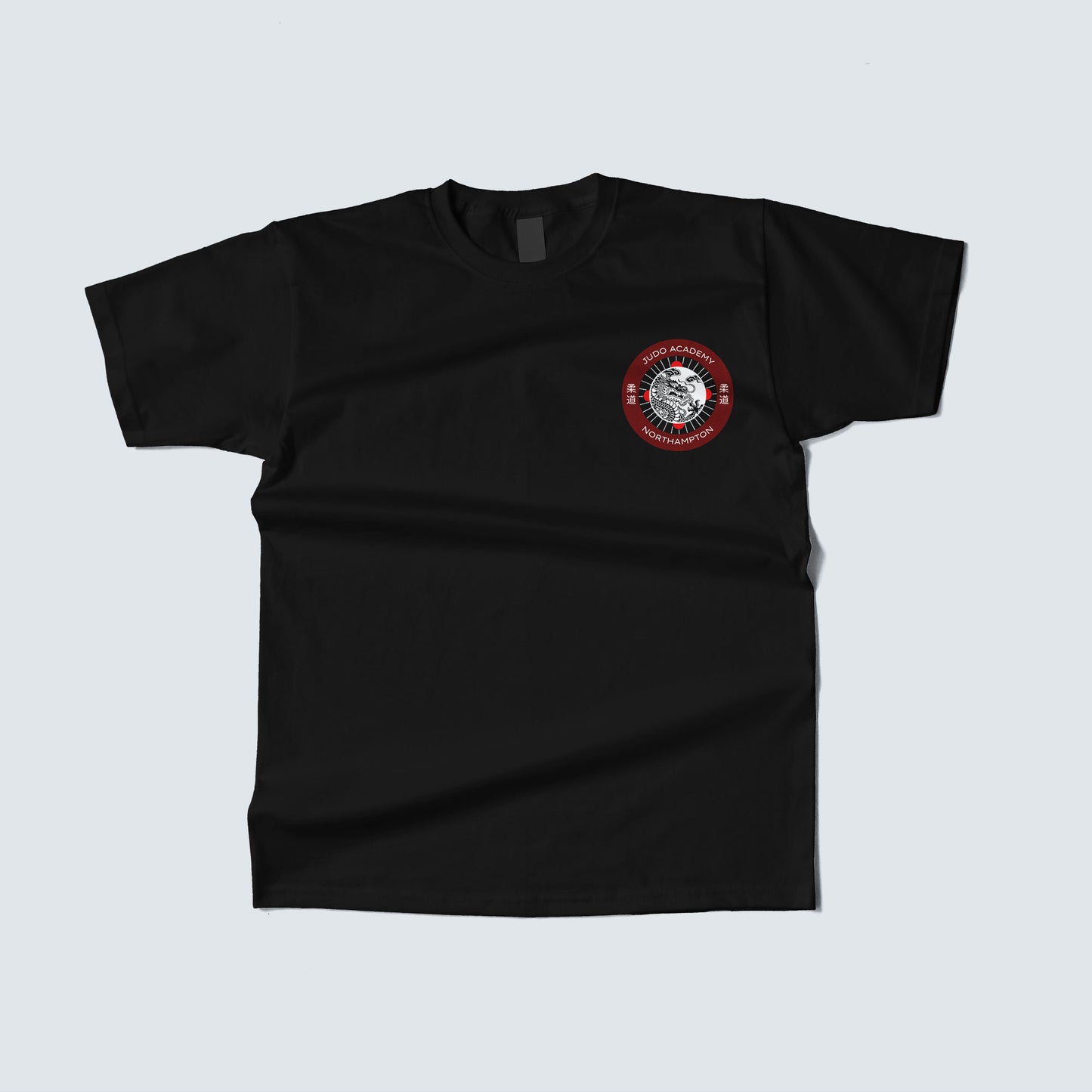 Judo Academy Northampton - branded judo t-shirt in black colour with logo design at the front