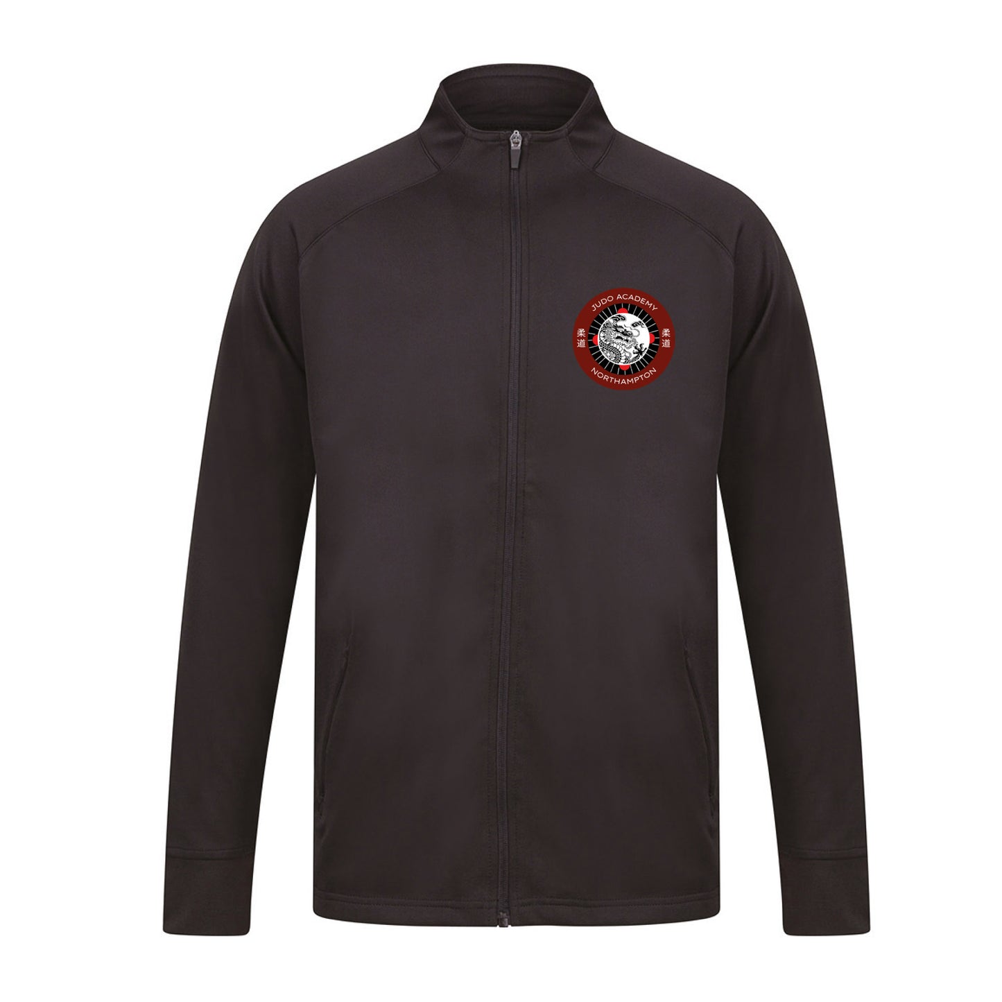 Black sports zip up Tracksuit top with Judo Academy Northampton Dragon logo