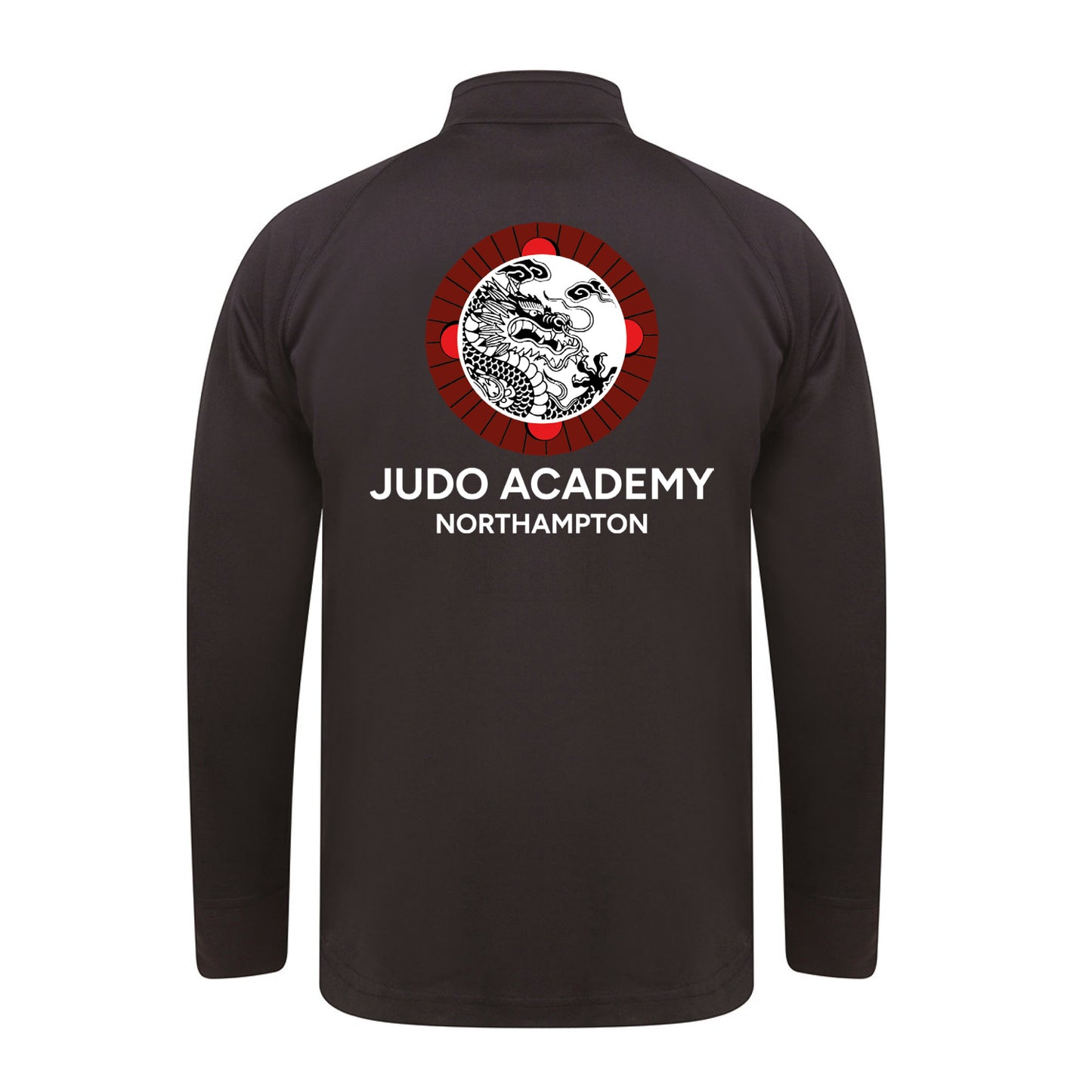 Black sports zip up Tracksuit top with Judo Academy Northampton Dragon logo on the back